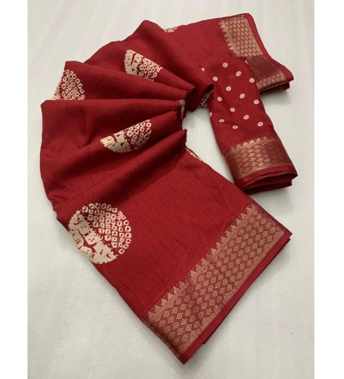 Women's Cotton Crape Printed Saree With Unstitched Blouse 5.5Mtr (Red)
