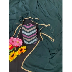 Women's Fox Georgette  Solid Saree With Unstitched Blouse 5.5Mtr (Green)