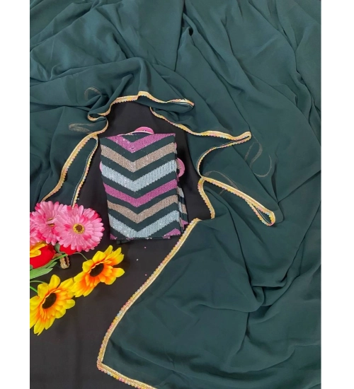 Women's Fox Georgette  Solid Saree With Unstitched Blouse 5.5Mtr (Green)