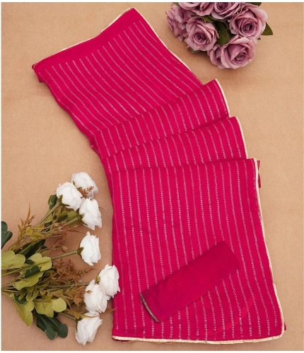 Women's Vichitra Silk Striped Saree With Unstitched Blouse 5.5Mtr (Pink)