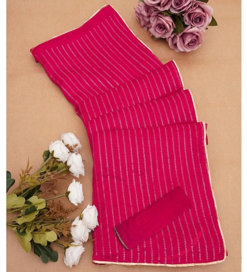 Women's Vichitra Silk Striped Saree With Unstitched Blouse 5.5Mtr (Pink)