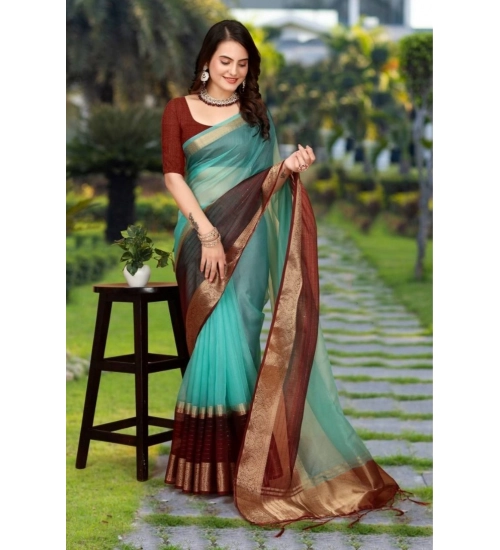 Women's Khadi Cotton  Solid Saree With Unstitched Blouse 5.5Mtr (Sky Blue)