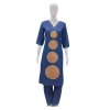 Dropship Women's Cotton Blended Printed 3/4th Sleeve V Neck Kurti With Pant Set (Blue)