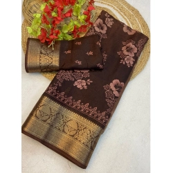 Women's Jacquard Printed Saree With Unstitched Blouse 5.5Mtr (Brown)