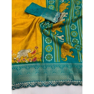 Generic Women's Dola Silk Printed Saree With Unstitched Blouse 5.5Mtr (Mustard)