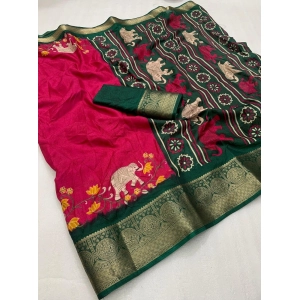 Generic Women's Dola Silk Printed Saree With Unstitched Blouse 5.5Mtr (Pink)