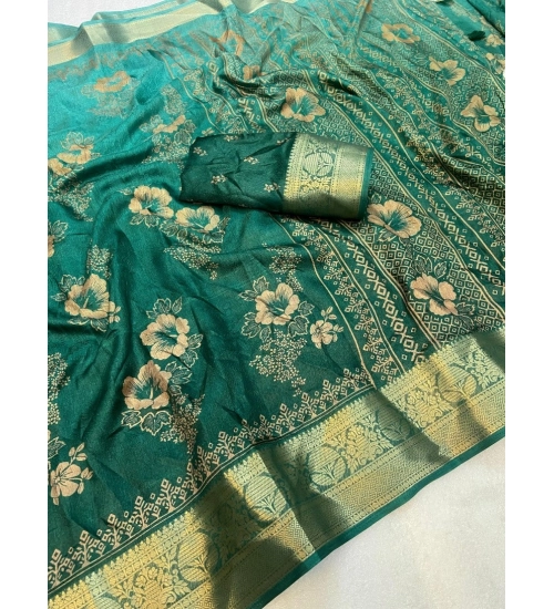 Women's Jacquard Printed Saree With Unstitched Blouse 5.5Mtr (Green)
