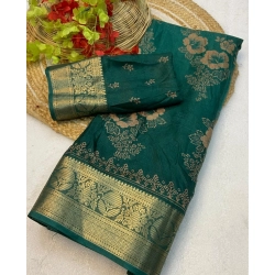 Women's Jacquard Printed Saree With Unstitched Blouse 5.5Mtr (Green)