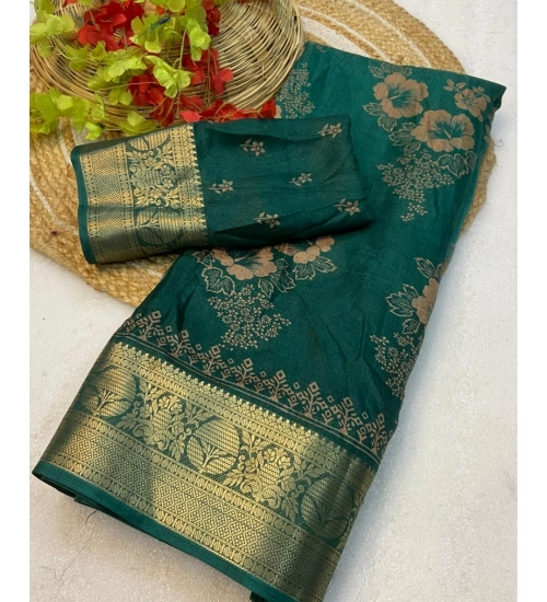 Women's Jacquard Printed Saree With Unstitched Blouse 5.5Mtr (Green)
