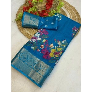 Generic Women's Jacquard Printed Saree With Unstitched Blouse 5.5Mtr (Sky Blue)