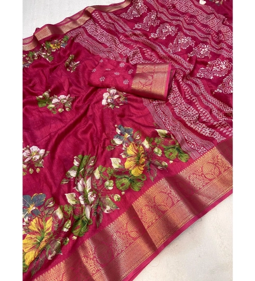 Women's Jacquard Printed Saree With Unstitched Blouse 5.5Mtr (Pink)