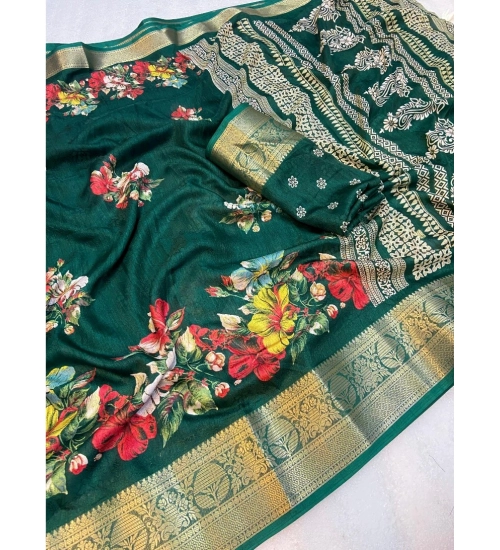 Women's Jacquard Printed Saree With Unstitched Blouse 5.5Mtr (Green)