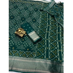 Women's Dola Silk Printed Saree With Unstitched Blouse 5.5Mtr (Green)