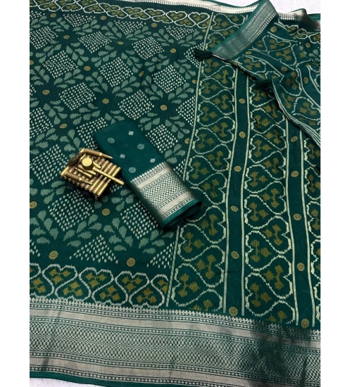 Women's Dola Silk Printed Saree With Unstitched Blouse 5.5Mtr (Green)