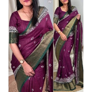 Generic Women's Cotton Silk Printed Saree With Unstitched Blouse 5.5Mtr (Wine)