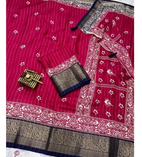 Women's Cotton Silk Printed Saree With Unstitched Blouse 5.5Mtr (Pink)