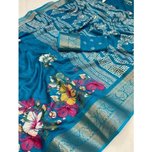 Generic Women's Jacquard Printed Saree With Unstitched Blouse 5.5Mtr (Sky Blue)