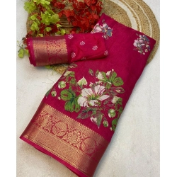 Women's Jacquard Printed Saree With Unstitched Blouse 5.5Mtr (Pink)