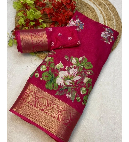 Women's Jacquard Printed Saree With Unstitched Blouse 5.5Mtr (Pink)