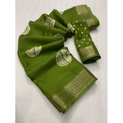 Women's Cotton Crape Printed Saree With Unstitched Blouse 5.5Mtr (Green)