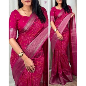 Generic Women's Dola Silk Printed Saree With Unstitched Blouse 5.5Mtr (Pink)