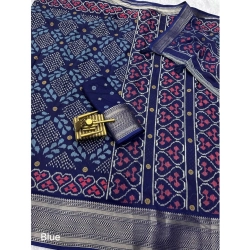 Women's Dola Silk Printed Saree With Unstitched Blouse 5.5Mtr (Blue)