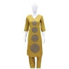 Dropship Women's Cotton Blended Printed 3/4th Sleeve V Neck Kurti With Pant Set (Mustard)