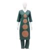 Dropship Women's Cotton Blended Printed 3/4th Sleeve V Neck Kurti With Pant Set (Green)