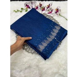 Women's Benny Crape Printed Saree With Unstitched Blouse 5.5Mtr (Navy Blue)