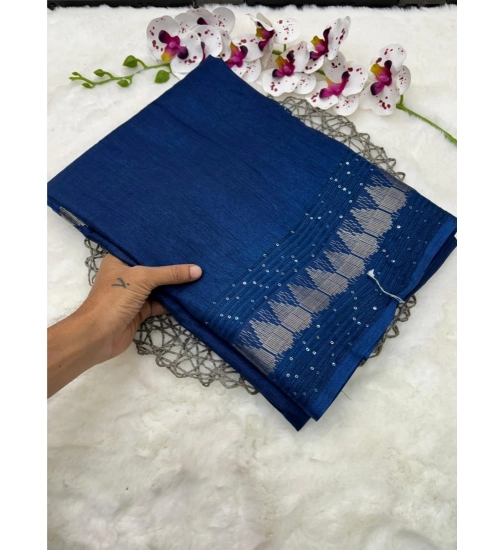 Women's Benny Crape Printed Saree With Unstitched Blouse 5.5Mtr (Navy Blue)