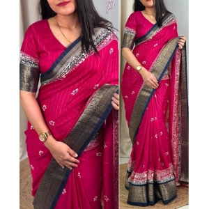 Generic Women's Cotton Silk Printed Saree With Unstitched Blouse 5.5Mtr (Pink)