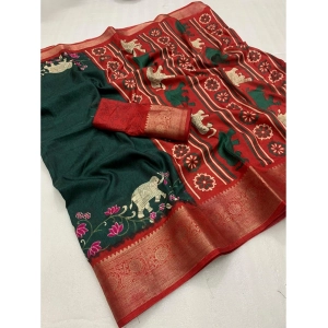 Generic Women's Dola Silk Printed Saree With Unstitched Blouse 5.5Mtr (Green)