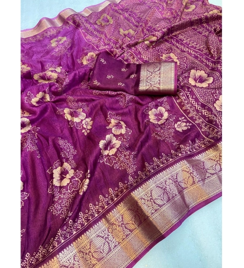 Women's Jacquard Printed Saree With Unstitched Blouse 5.5Mtr (Wine)