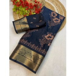 Women's Jacquard Printed Saree With Unstitched Blouse 5.5Mtr (Grey)