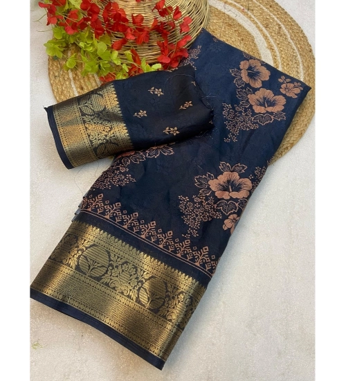 Women's Jacquard Printed Saree With Unstitched Blouse 5.5Mtr (Grey)