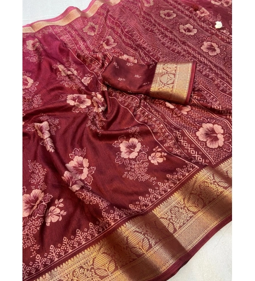 Women's Jacquard Printed Saree With Unstitched Blouse 5.5Mtr (Maroon)