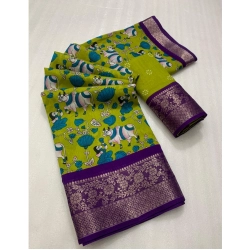 Women's Dola Silk Printed Saree With Unstitched Blouse 5.5Mtr (Green)