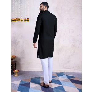 Generic Men's Rayon Mirror Embroidery Mandarin Collar Kurta (Black)