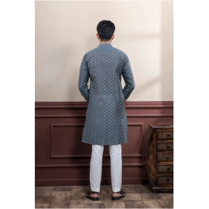 Generic Men's Casual Cotton Printed Full Sleeve Kurta Pyjama Set (Grey)