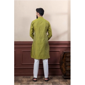 Generic Men's Casual Cotton Printed Full Sleeve Kurta Pyjama Set (Mahendi)