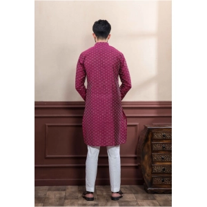 Generic Men's Casual Cotton Printed Full Sleeve Kurta Pyjama Set (Purple)