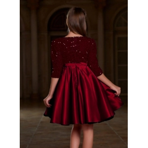 Generic Girl's Rayon Solid Round Neck Western Dress (Maroon)