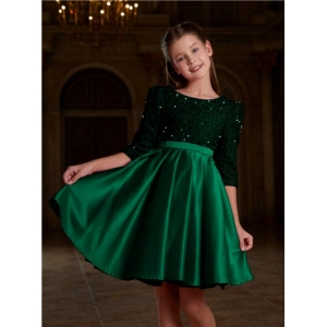 Generic Girl's Rayon Solid Round Neck Western Dress (Green)