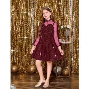 Generic Girl's Rayon Solid Round Neck Western Dress (Maroon)
