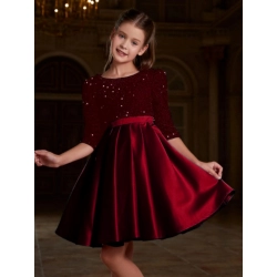 Girl's Rayon Solid Round Neck Western Dress (Maroon)