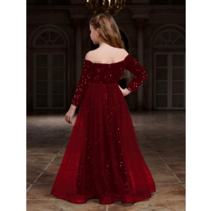 Generic Girl's Rayon Solid Off Sholder Western Dress (Maroon)