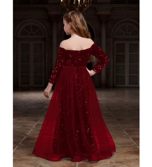 Girl's Rayon Solid Off Sholder Western Dress (Maroon)