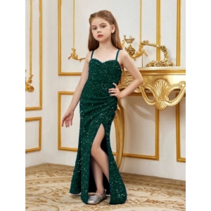 Generic Girl's Rayon Solid Off Sholder Western Dress (Green)