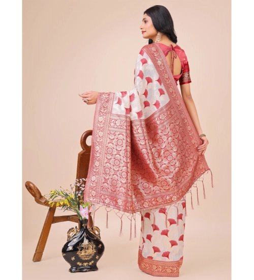 Women's Linen Cotton Printed Saree With Unstitched Blouse 5.5Mtr (Maroon)