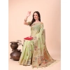 Women's Linen Cotton Printed Saree With Unstitched Blouse 5.5Mtr (Light Green) Women's Linen Cotton Printed Saree With Unstitched Blouse 5.5Mtr (Light Green)